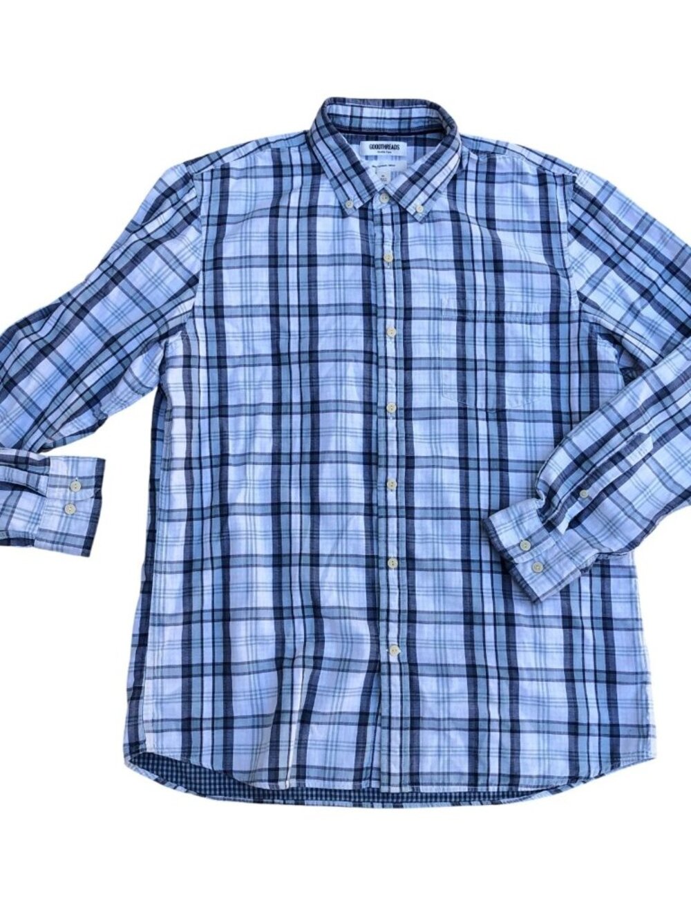 GOODTHREADS Double Face Slim Fit Button Down Shirt Men's XL Plaid Blue